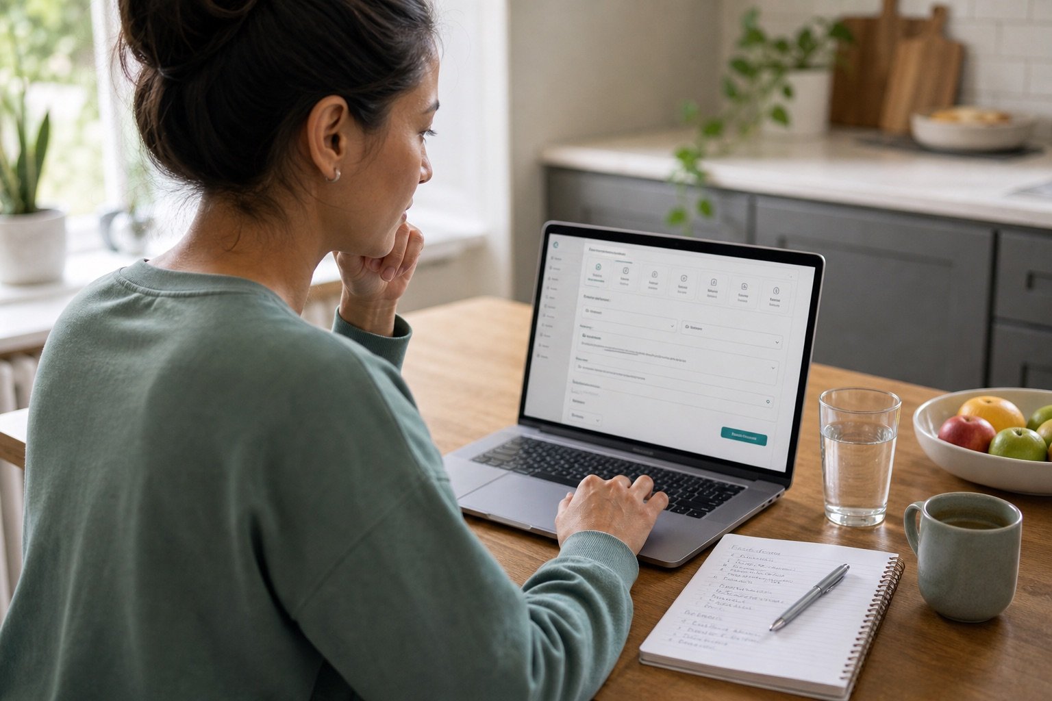 Person reviewing a telehealth intake form on a laptop