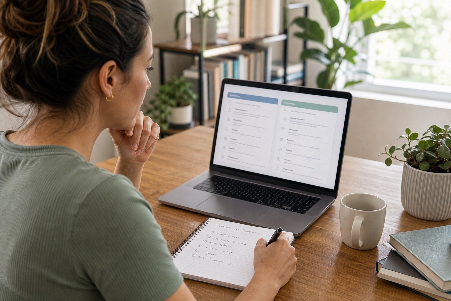 Person reviewing a weight and meal tracking notebook
