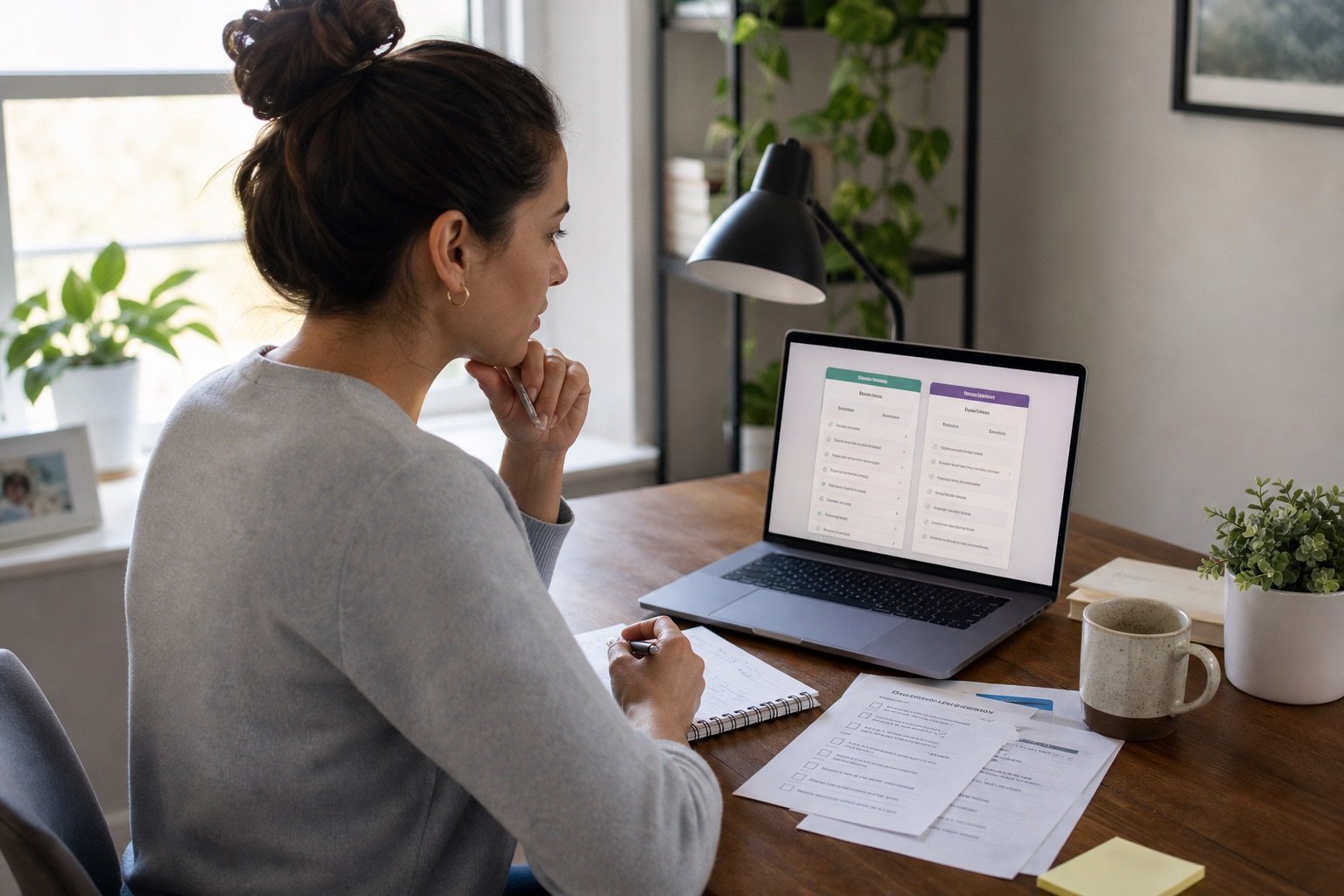 Person reviewing weekly weight management notes and a planner